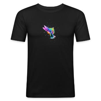 Regenbogen-Aquarell Hummingbird Burst - Männer Slim Fit T-Shirt - Schwarz - Vorne - Nik (191cm)