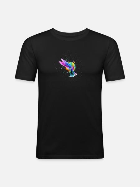 Regenbogen-Aquarell Hummingbird Burst - Männer Slim Fit T-Shirt - Schwarz