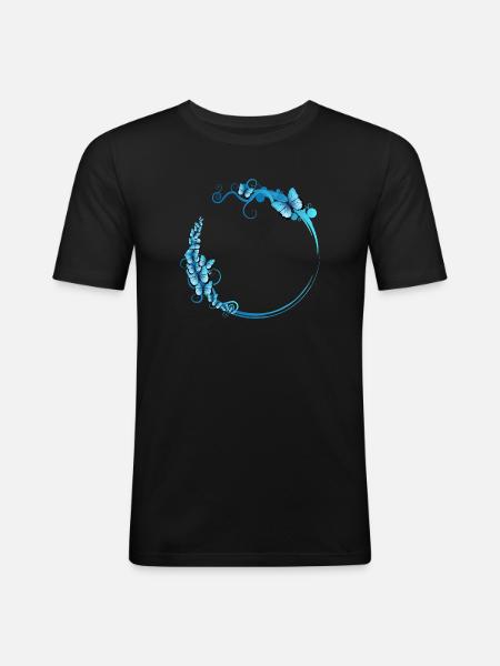blue butterfly frame for your own texts - Men's Slim Fit T-Shirt - black