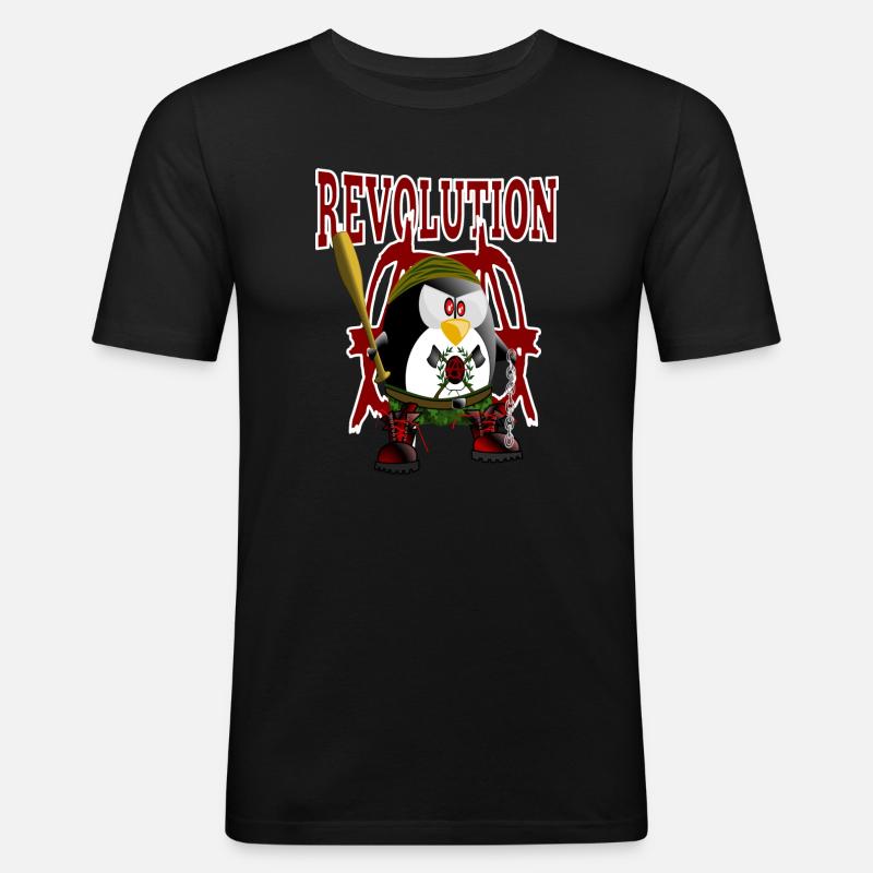 Pinguin, Revolution - Männer Slim Fit T-Shirt - Schwarz