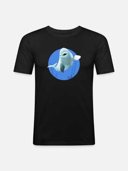 Beluga cheerful in blue circle - Men's Slim Fit T-Shirt - black
