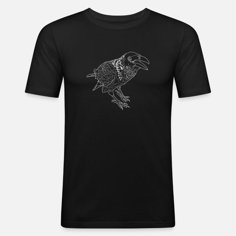 Krähe lineart - Männer Slim Fit T-Shirt - Schwarz