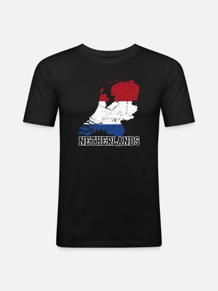Netherlands Flag Map Silhouette - Men's Slim Fit T-Shirt - black