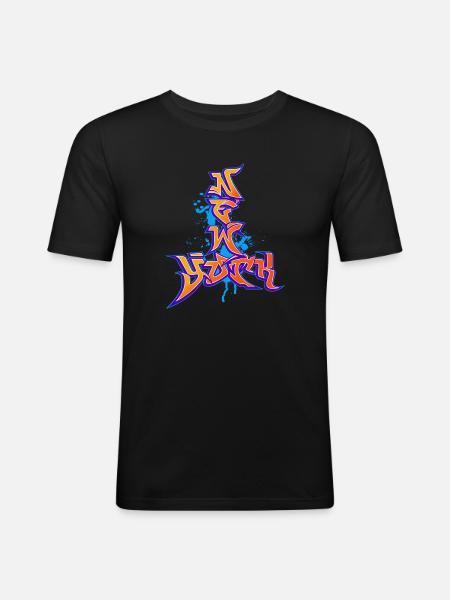 New York Graffiti - Männer Slim Fit T-Shirt - Schwarz