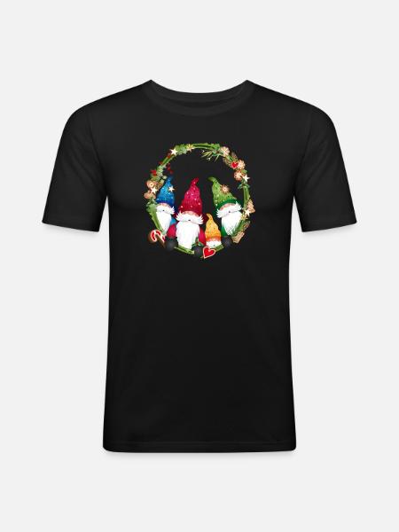 liten älvfamilj i en julram - Slim Fit T-shirt herr - svart