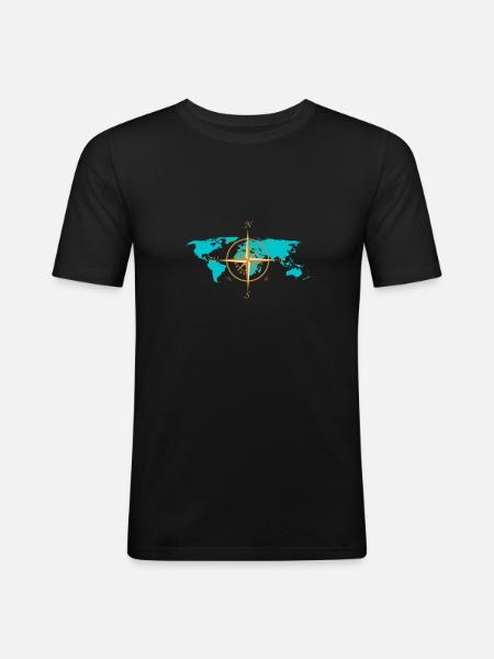Compass map, design, men, women, gift - Men's Slim Fit T-Shirt - black