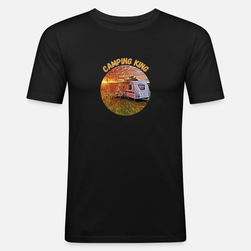 Camping King, Wohnwagen, Design, Geschenkidee, - Männer Slim Fit T-Shirt - Schwarz