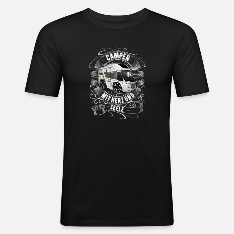 Camper Camping - Männer Slim Fit T-Shirt - Schwarz