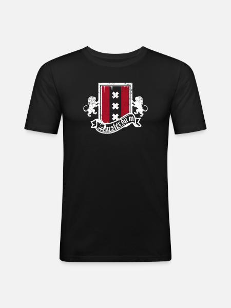 Amsterdam Crest Heraldry Lions - Men's Slim Fit T-Shirt - black