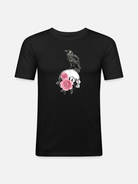 Skull with roses and raven - Men's Slim Fit T-Shirt - black