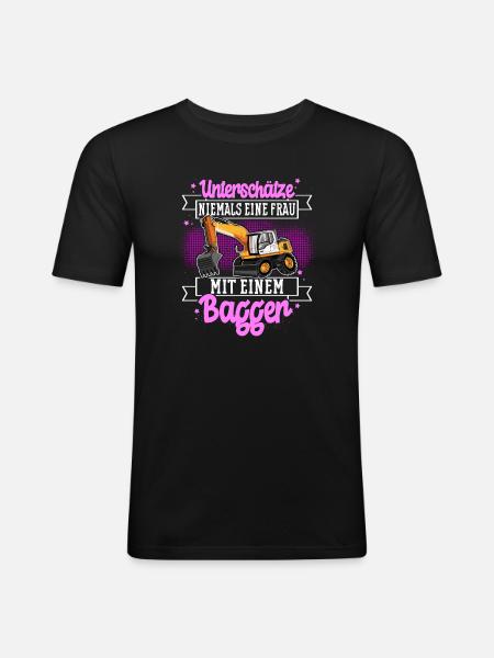 Baggerfahrerin - Männer Slim Fit T-Shirt - Schwarz