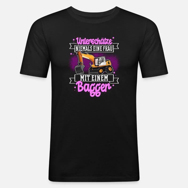 Baggerfahrerin - Männer Slim Fit T-Shirt - Schwarz