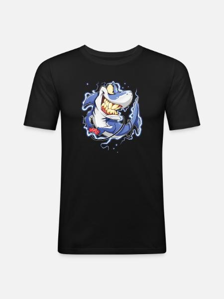Requin - T-shirt près du corps Homme - noir