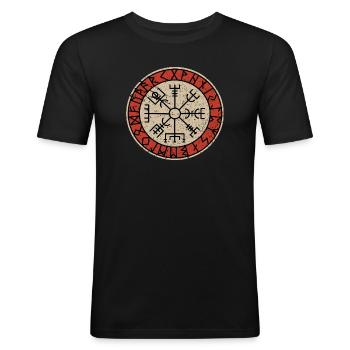 Wikinger Vegvisir Kompass Nordische Mythologie - Männer Slim Fit T-Shirt - Schwarz - Vorne - Nik (191cm)