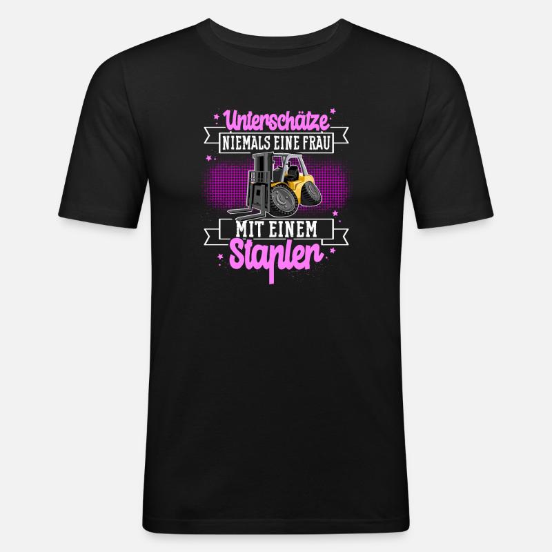 Staplerfahrerin - Männer Slim Fit T-Shirt - Schwarz