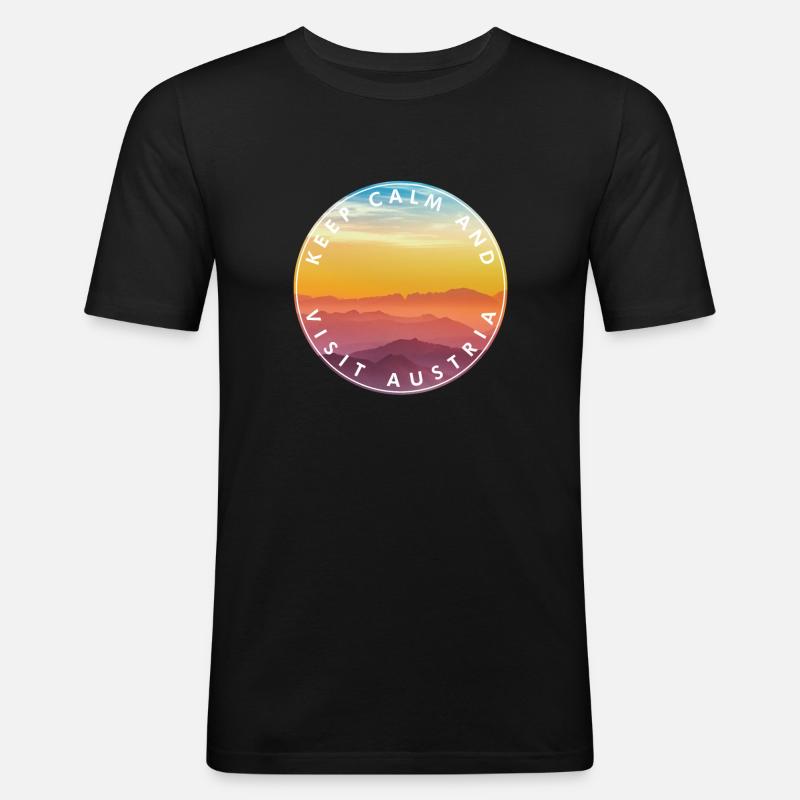 Keep Calm Visit Austria Kreis Badge - Männer Slim Fit T-Shirt - Schwarz