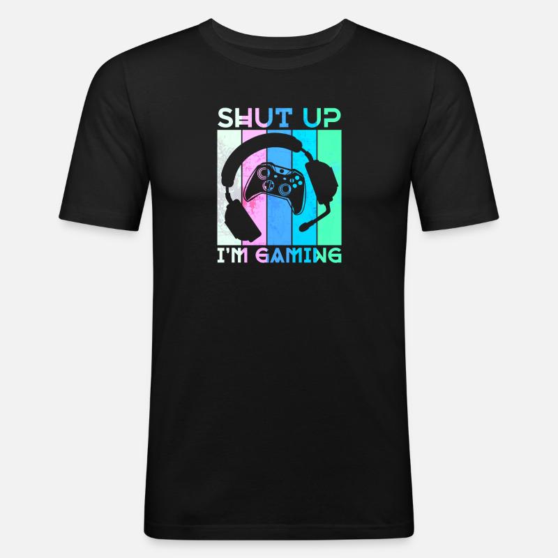 Gamer Headset Controller Statement Zocker - Männer Slim Fit T-Shirt - Schwarz