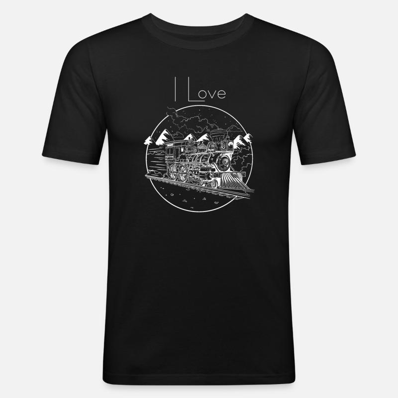 Dampfzug im Winterzauber - Männer Slim Fit T-Shirt - Schwarz
