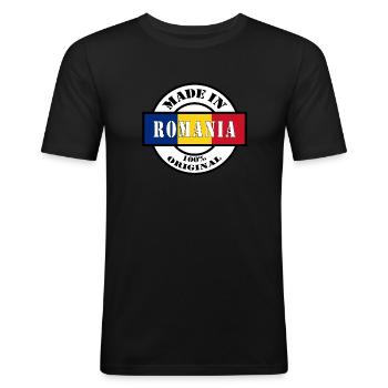 MADE IN Romania né en Roumanie Cadeau - T-shirt près du corps Homme - noir - Devant - Nik (191cm)
