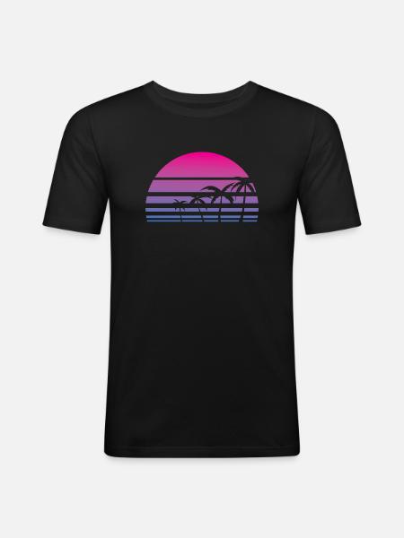 Palm Tree Tropical Summer Retro - Men's Slim Fit T-Shirt - black