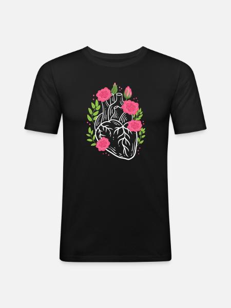 Human Heart Flowers Cardiologist - Men's Slim Fit T-Shirt - black