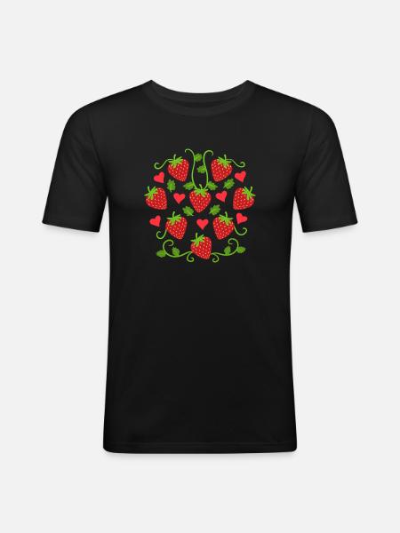 Erdbeeren Erdbeere Obst - Männer Slim Fit T-Shirt - Schwarz
