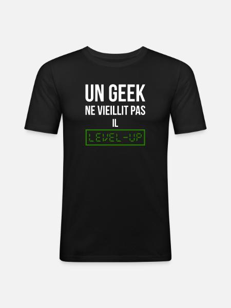 Geek Level (vert) - T-shirt près du corps Homme - noir