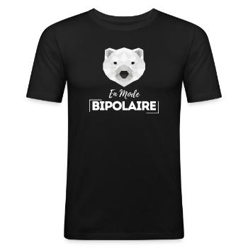 En mode bipolaire - T-shirt près du corps Homme - noir - Devant - Nik (191cm)