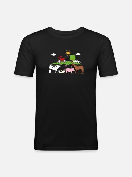 Bauernhof Traktor Nutztiere - Männer Slim Fit T-Shirt - Schwarz