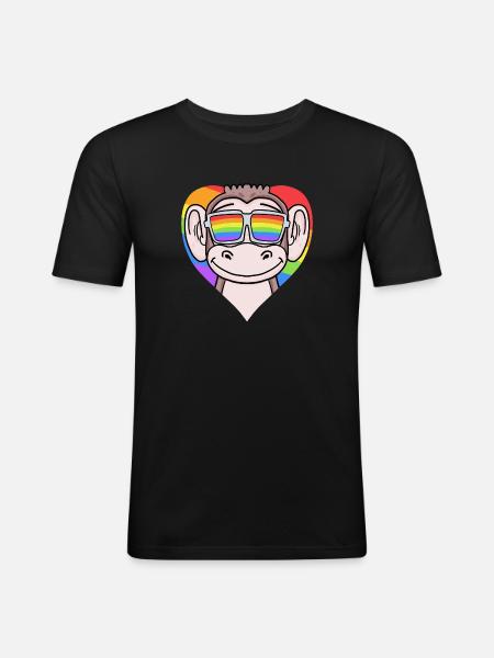 LGBT Heart with Monkey Rainbow - Men's Slim Fit T-Shirt - black