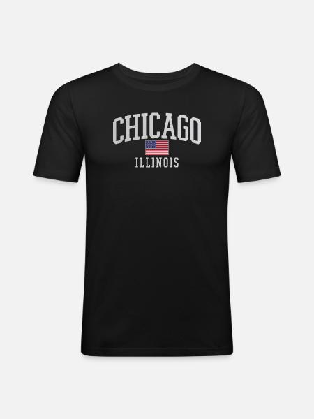 Chicago Flag Arc Emblem - Männer Slim Fit T-Shirt - Schwarz