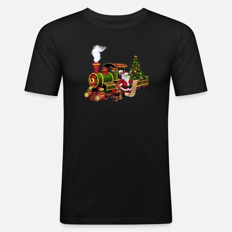 Santa mit einem Zug - Männer Slim Fit T-Shirt - Schwarz