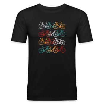 Vélo de course vintage vélo vélo de course rétro - T-shirt près du corps Homme - noir - Devant - Nik (191cm)