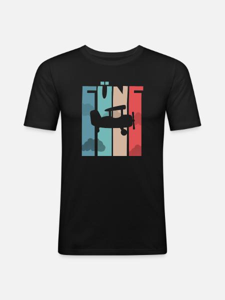 Flugzeug 5 Jahre Kinder - Männer Slim Fit T-Shirt - Schwarz