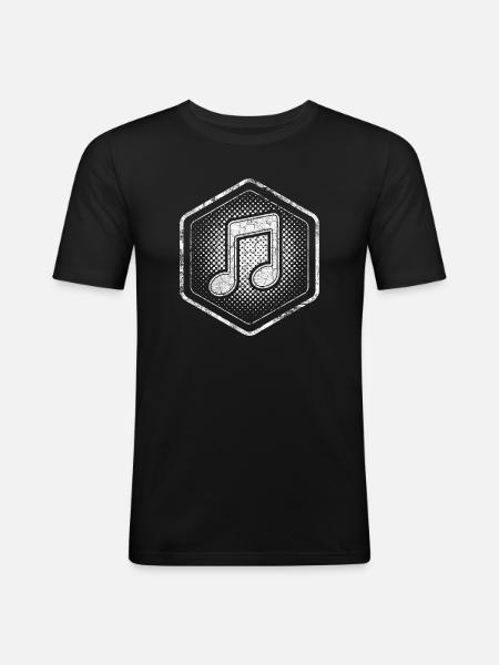 Musiknote Hexagon Logo mit coolem Effekt - Männer Slim Fit T-Shirt - Schwarz