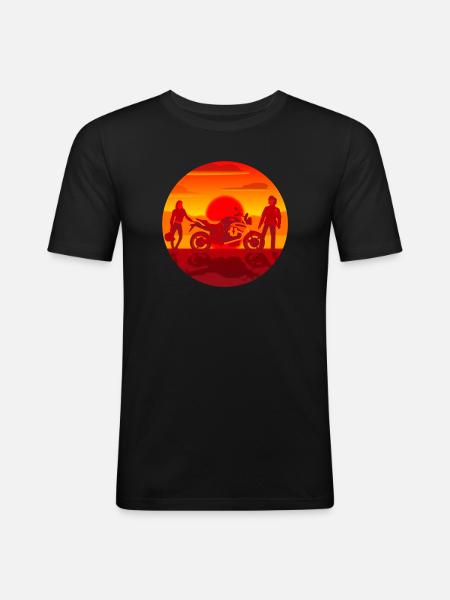 Couple and Motorcycle at sunset - Men's Slim Fit T-Shirt - black