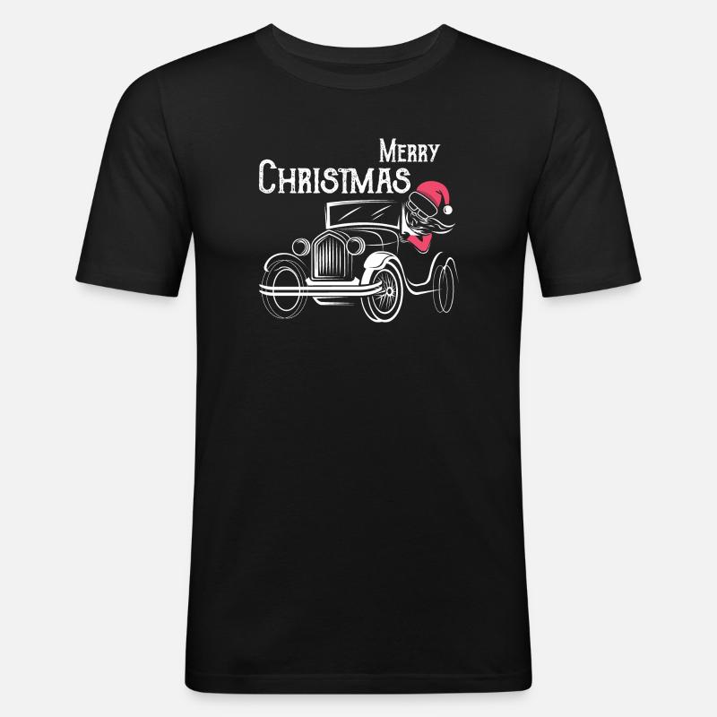 christmas oldtimer Autos lustiger Weihnachtsmann - Männer Slim Fit T-Shirt - Schwarz