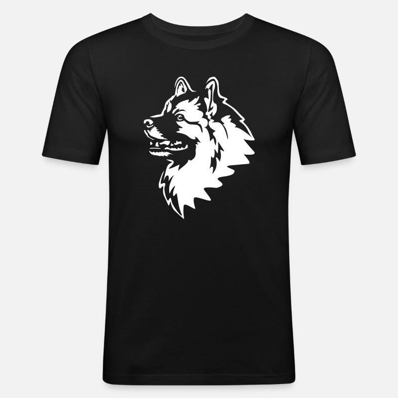 Wolfsspitz Kopf "Black Edition" - Männer Slim Fit T-Shirt - Schwarz