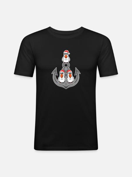 Seagull Anchor Christmas - Men's Slim Fit T-Shirt - black