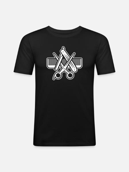 Coiffeur Coiffeur Signe Ciseaux Rasoir Peigne - T-shirt près du corps Homme - noir