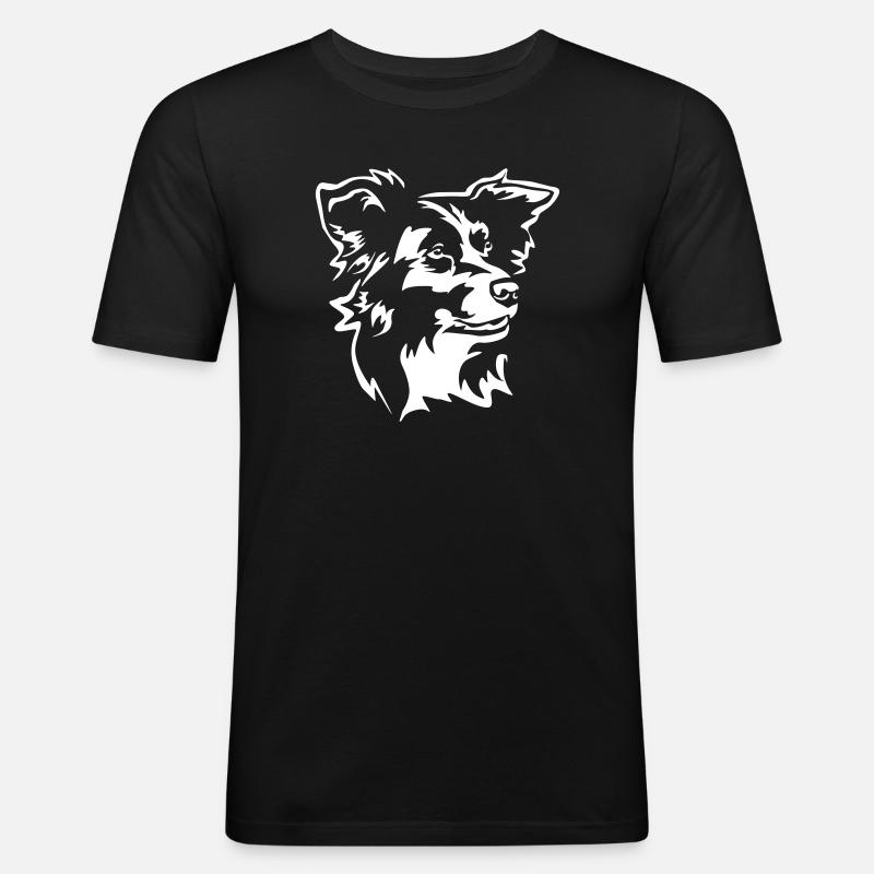 Border Collie Kopf "Black Edition" - Männer Slim Fit T-Shirt - Schwarz