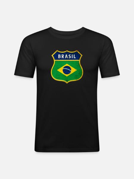 Drapeau armoiries du Brésil - T-shirt près du corps Homme - noir