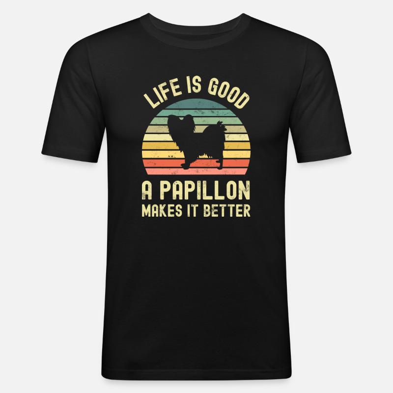 Hund Papillon - Männer Slim Fit T-Shirt - Schwarz