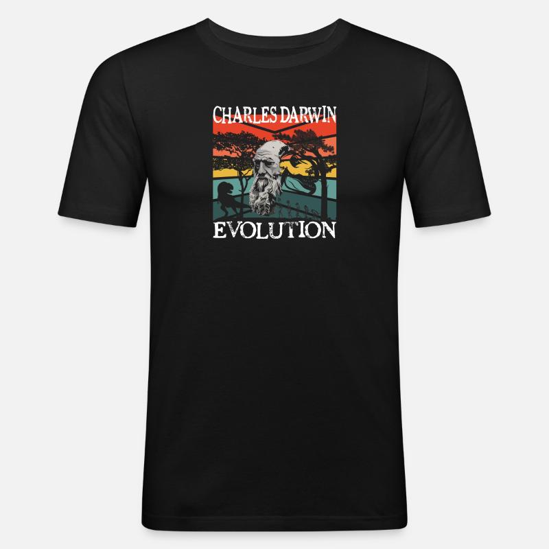 Idée cadeau textile Charles Darwin Evolution - T-shirt près du corps Homme - noir