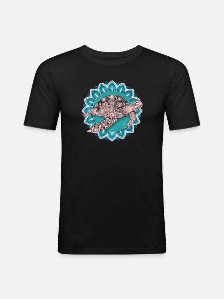 fascinating mandala with sea turtle - Men's Slim Fit T-Shirt - black