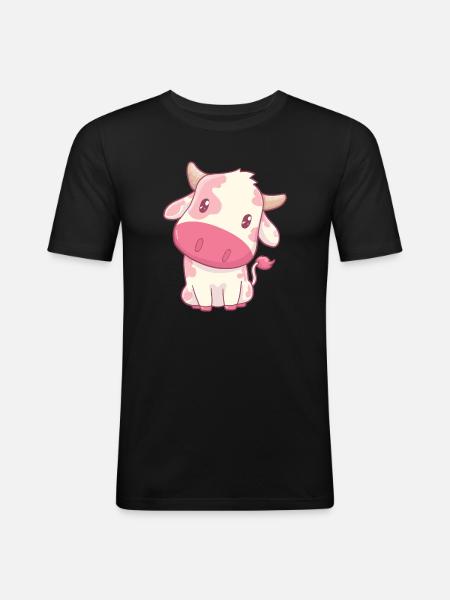 Kuh Erdbeerkuh Kawaii - Männer Slim Fit T-Shirt - Schwarz