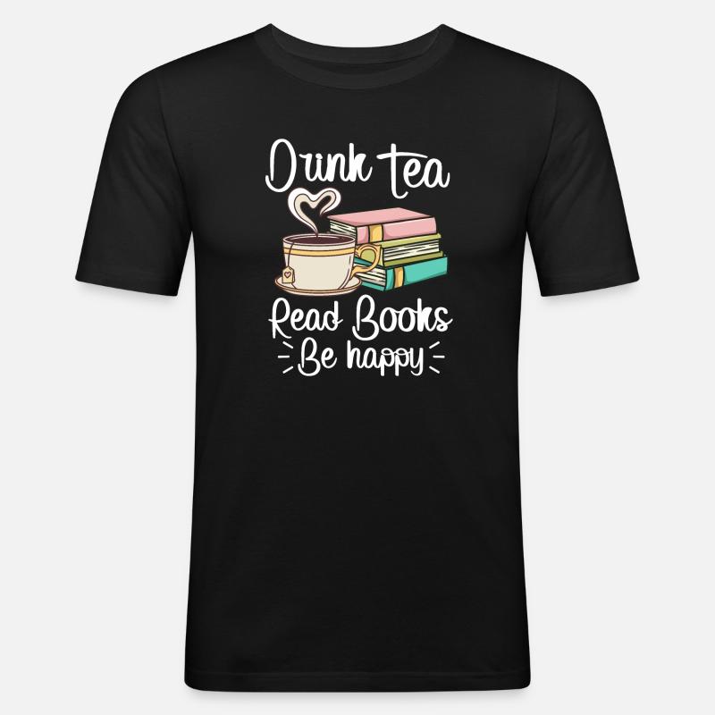 Buch Tee Bücher und Tee - Männer Slim Fit T-Shirt - Schwarz