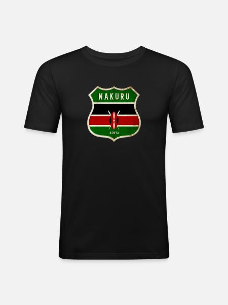 Nakuru Kenya Armoiries Drapeaux Design - T-shirt près du corps Homme - noir