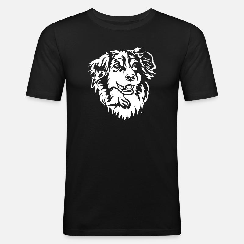 Australian Shepherd Kopf "Black Edition" - Männer Slim Fit T-Shirt - Schwarz