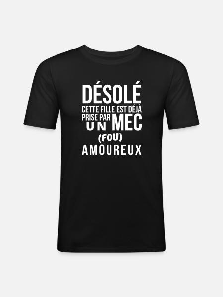 amoureux, amoureuse, fou amoureux - T-shirt près du corps Homme - noir